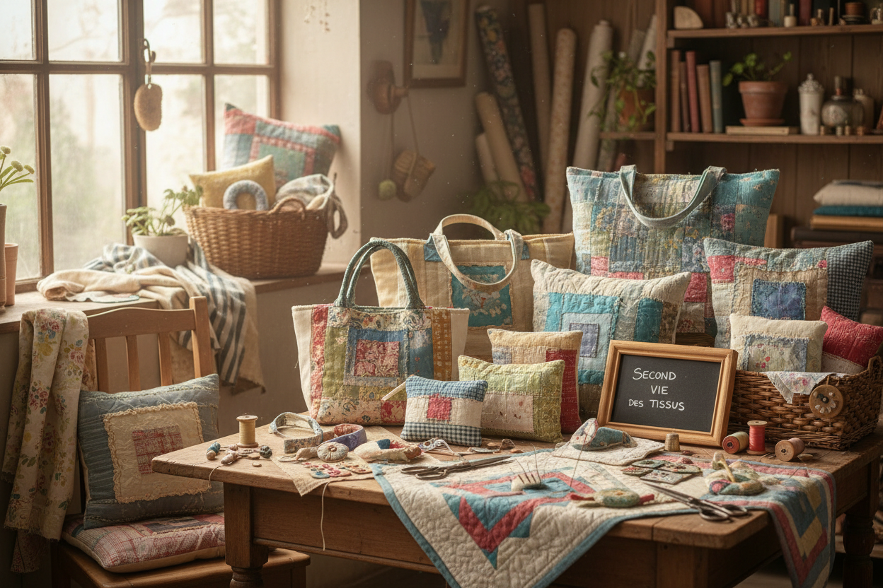 création artisanale avec du tissu sur le thème donner une seconde vie à vos tissus